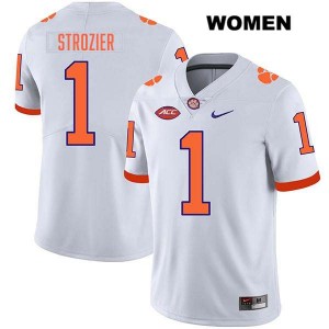 #1 Branden Strozier Clemson White Womens Jersey Stitched College Football 901643-697