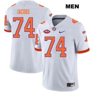 #74 Brayden Jacobs Clemson White Mens Jersey Stitched College Football 230279-589