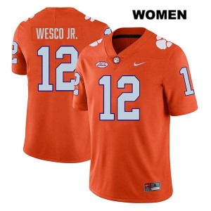 #12 Bryant Wesco Jr. Tiger Town Orange Women Jersey Stitched College Football 831377-177