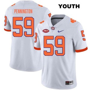 #59 Dietrick Pennington Clemson White Youth Jersey Stitched College Football 190068-622
