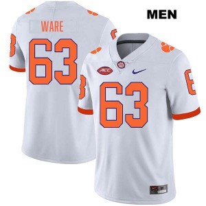 #63 Easton Ware Clemson White Men Jersey Stitched College Football 181370-402