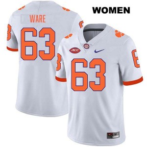 #63 Easton Ware Clemson Tigers White Womens Jersey Stitched College Football 707604-732