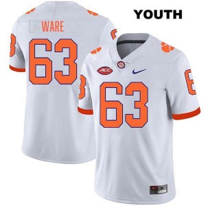 #63 Easton Ware CLEM White Youth Jersey Stitched College Football 352267-478