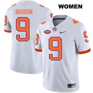 #9 Gideon Davidson Clemson White Women Jersey Stitched College Football 805964-228
