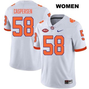 #58 Holden Caspersen Clemson Tigers White Women Jersey Stitched College Football 534868-564
