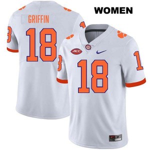 #18 Kylon Griffin Clemson Tigers White Womens Jersey Stitched College Football 584992-469