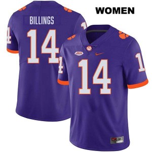 #14 Rob Billings Clemson Tigers Purple Womens Jersey Stitched College Football 175621-513