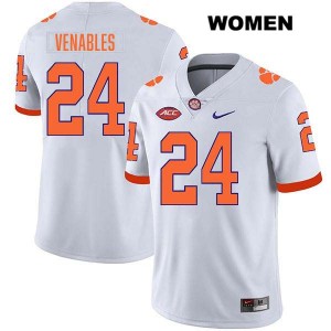 #24 Tyler Venables Tigers White Women's Jersey Stitched College Football 703956-565