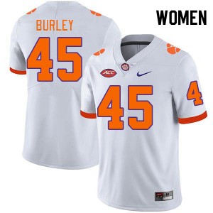 #45 Vic Burley CLEM White Women's Jersey NCAA College Football 277656-171