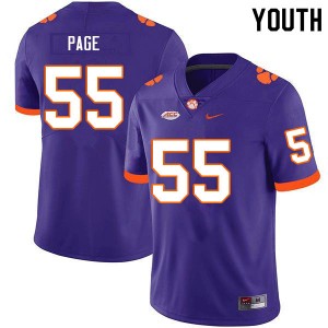 #55 Payton Page Clemson Tigers Purple Youth Jersey Replica College Football 972288-347