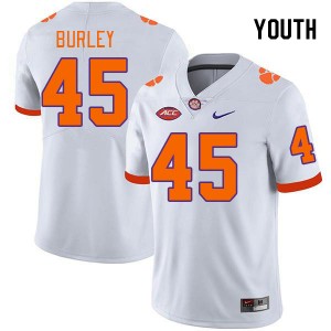 #45 Vic Burley Tigers White Youth Jersey Stitched College Football 982259-269