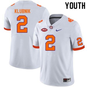 #2 Cade Klubnik Clemson White Youth Jersey Stitched College Football 666442-303
