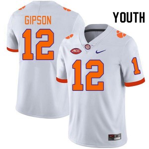 #12 Corian Gipson Tigers White Youth Jersey Player College Football 520920-881