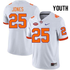 #25 Ricardo Jones Clemson University White Youth Jersey Game College Football 277573-557