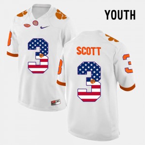 #3 Artavis Scott Clemson Tigers White Youth Jersey US Flag Fashion 856026-128
