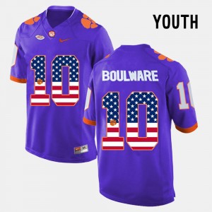 #10 Ben Boulware Clemson University Purple Youth Jersey US Flag Fashion 678254-506