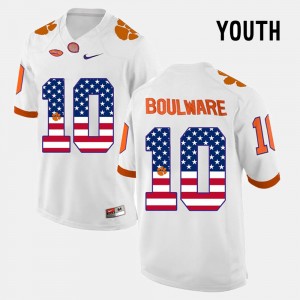 #10 Ben Boulware Clemson University White Youth Jersey US Flag Fashion 279696-393
