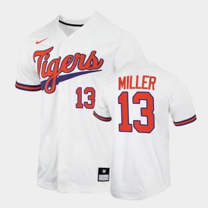 #13 Brad Miller Tiger Town White Men Jersey College Baseball 587644-550