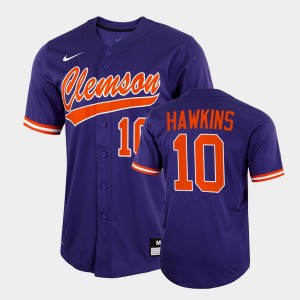 #10 Bryar Hawkins Clemson Purple Mens Jersey 2022 Full-Button College Baseball 300741-645