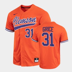#31 Caden Grice Clemson Tigers Orange Men Jersey 2022 Full-Button College Baseball 631474-558
