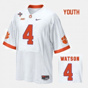 #4 Deshaun Watson CLEM White Youth Jersey College Football 176218-757