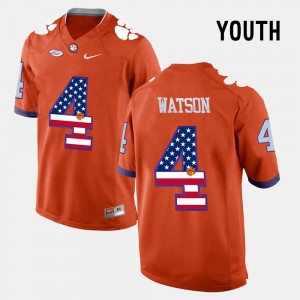 #4 DeShaun Watson Clemson University Orange Youth Jersey US Flag Fashion 895297-906