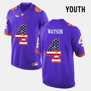 #4 DeShaun Watson CLEM Purple Youth Jersey US Flag Fashion 393254-498