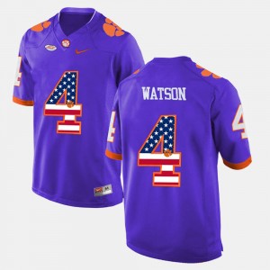 #4 DeShaun Watson Clemson Tigers Purple Men's Jersey US Flag Fashion 488894-569