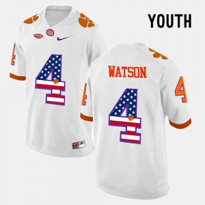 #4 DeShaun Watson Tigers White Youth Jersey US Flag Fashion 556370-455