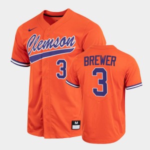 #3 Dylan Brewer Tigers Orange Mens Jersey 2022 Full-Button College Baseball 643519-418