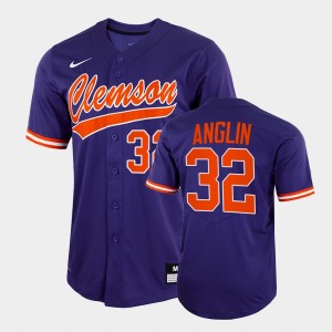 #32 Mack Anglin Clemson Purple Men's Jersey 2022 Full-Button College Baseball 609496-696
