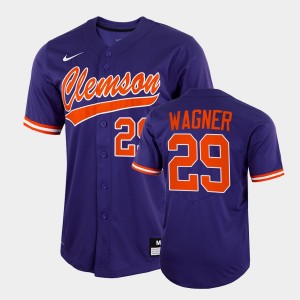 #29 Max Wagner Clemson Purple Men's Jersey 2022 Full-Button College Baseball 956737-520