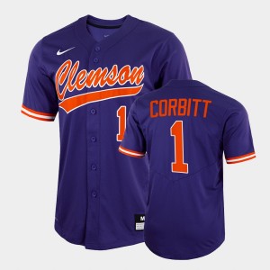 #1 Tyler Corbitt Clemson Tigers Purple Men Jersey 2022 Full-Button College Baseball 482995-343