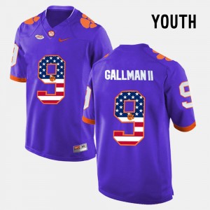 #9 Wayne Gallman II Tigers Purple Youth Jersey US Flag Fashion 652886-916