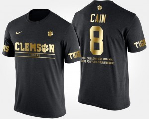 #8 Deon Cain Clemson Tigers Black Mens T-Shirt Short Sleeve With Message Gold Limited 484342-511