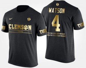 #4 Deshaun Watson Clemson Tigers Black Men's T-Shirt Short Sleeve With Message Gold Limited 708289-142