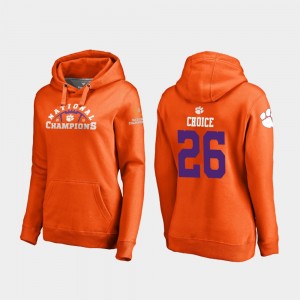 #26 Adam Choice Clemson Tigers Orange Womens Hoodie College Football Playoff Pylon 2018 National Champions 552785-292