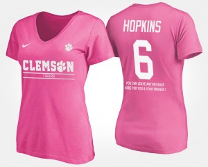 #6 DeAndre Hopkins CLEM Pink Womens T-Shirt With Message Name and Number 348743-984