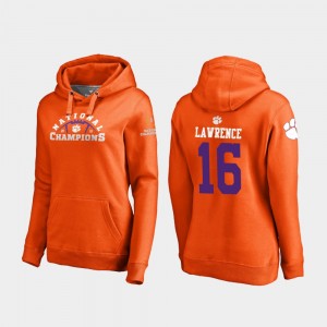 #16 Trevor Lawrence CLEM Orange Women's Hoodie College Football Playoff Pylon 2018 National Champions 610817-307