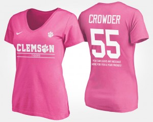 #55 Tyrone Crowder Clemson University Pink Women's T-Shirt With Message Name and Number 797676-157